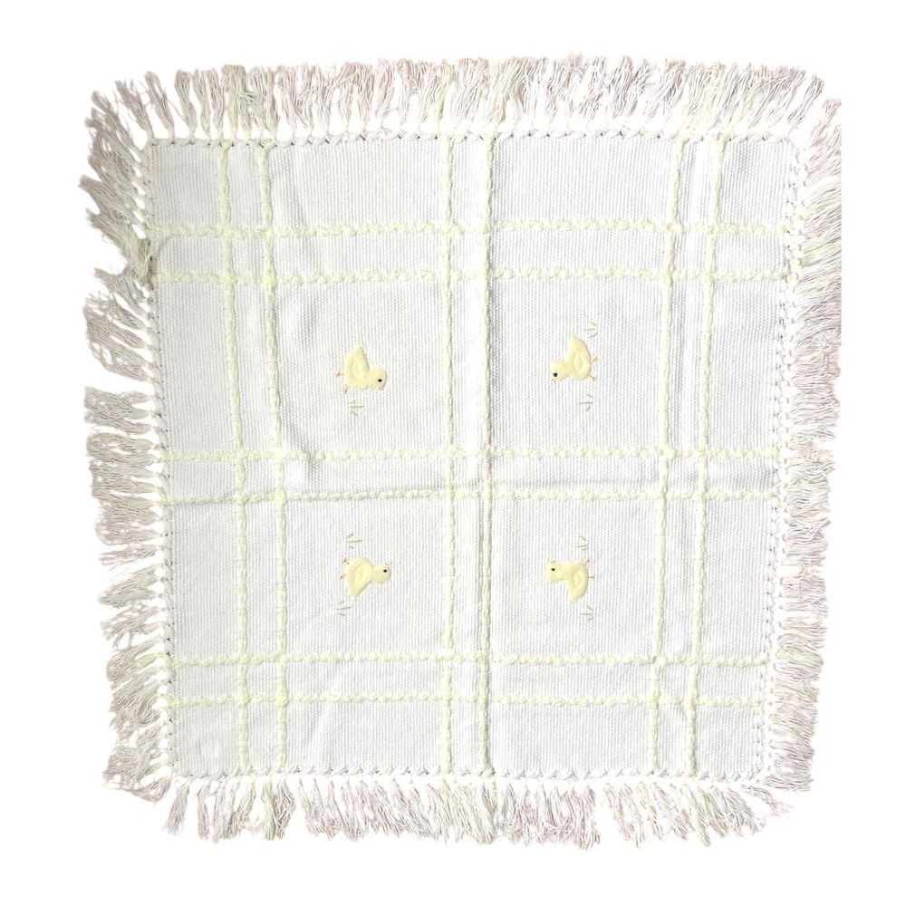 Bebe by Cradlecraft Vintage‎ White Baby Blanket Yellow Chick Italy Embroidery